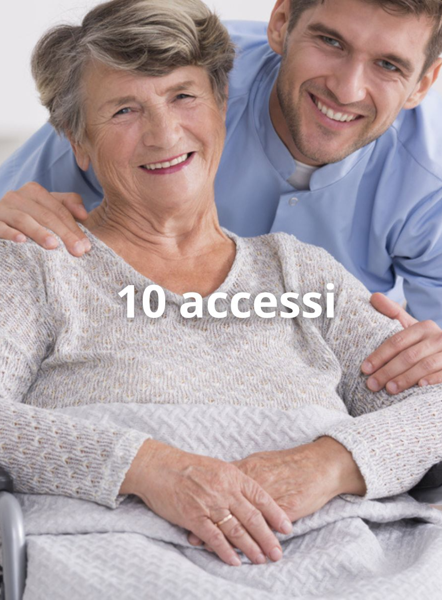 OSS con paziente. In sovrimperessione "10 accessi"