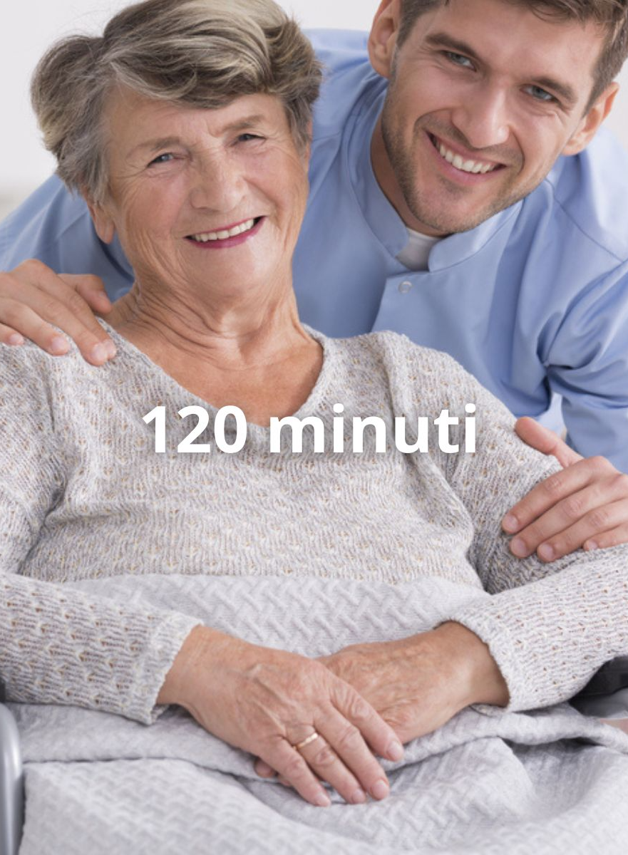 OSS con paziente. In sovrimpressione "120 minuti"